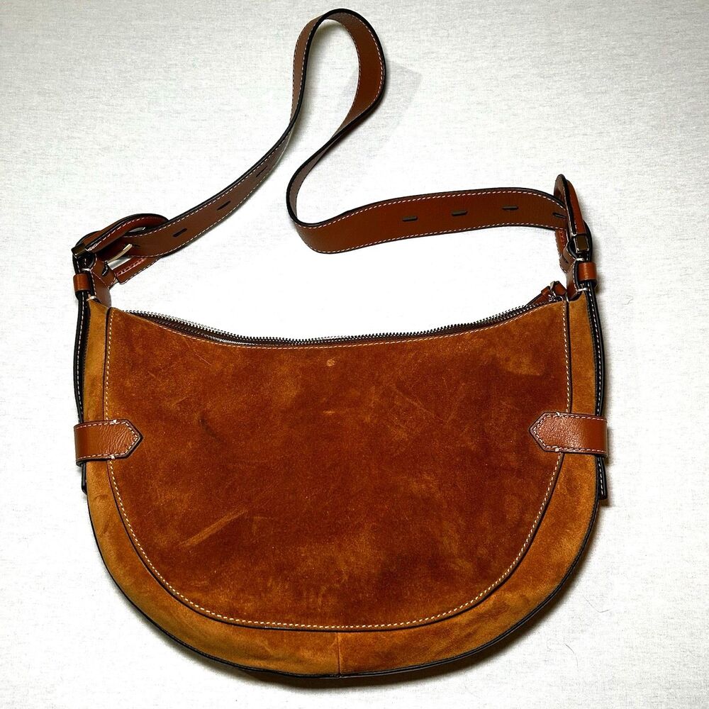 Fossil Harwell hobo bag in brown suede, buckle detail